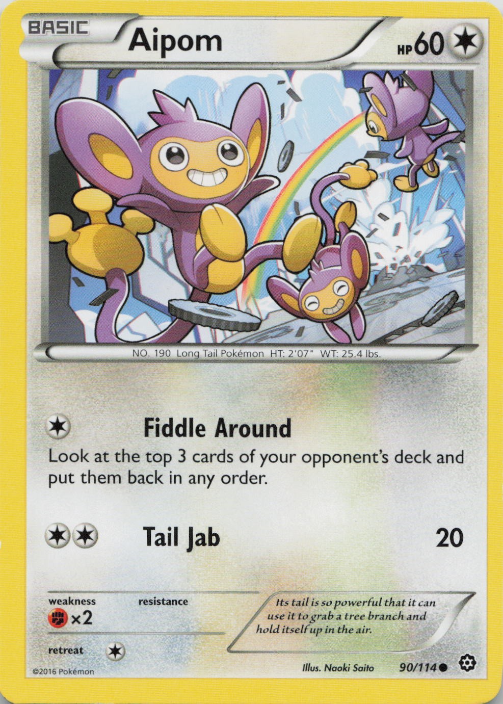 Aipom 90/114 Common Steam Siege Pokemon Near Mint