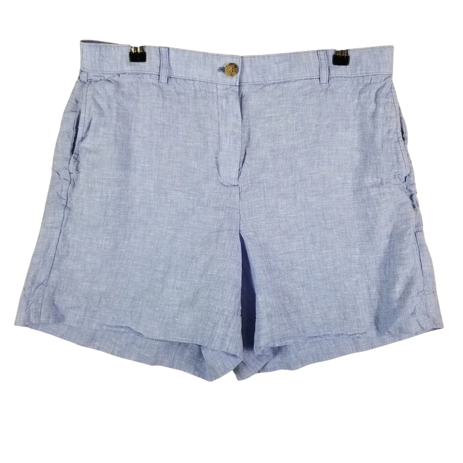 J.Crew Womens Blue 100% Linen Elastic Back Pockets Summer Shorts Size L