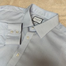 Charles Tyrwhitt Non-Iron Dress Shirt Men 18 35 Slim Fit Blue White Check Twill
