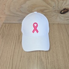 Breast Cancer Awareness Hat Pink Ribbon BaseBall Cap Womens OSFM White Pink Soft