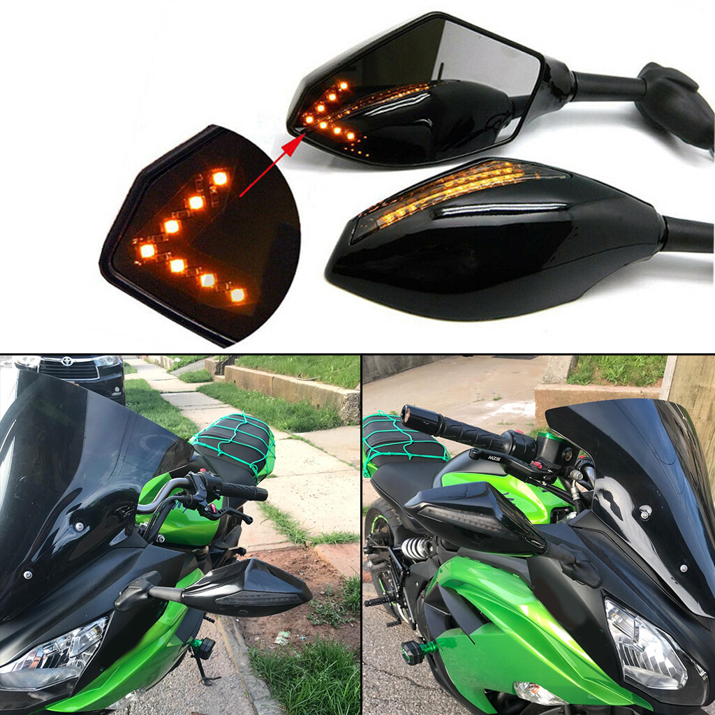 吊り鏡（LEDライト付き） MOTORCYCLE LED TURN SIGNALS INTEGRATED MIRRORS FOR KAWASAKI ZX6R
