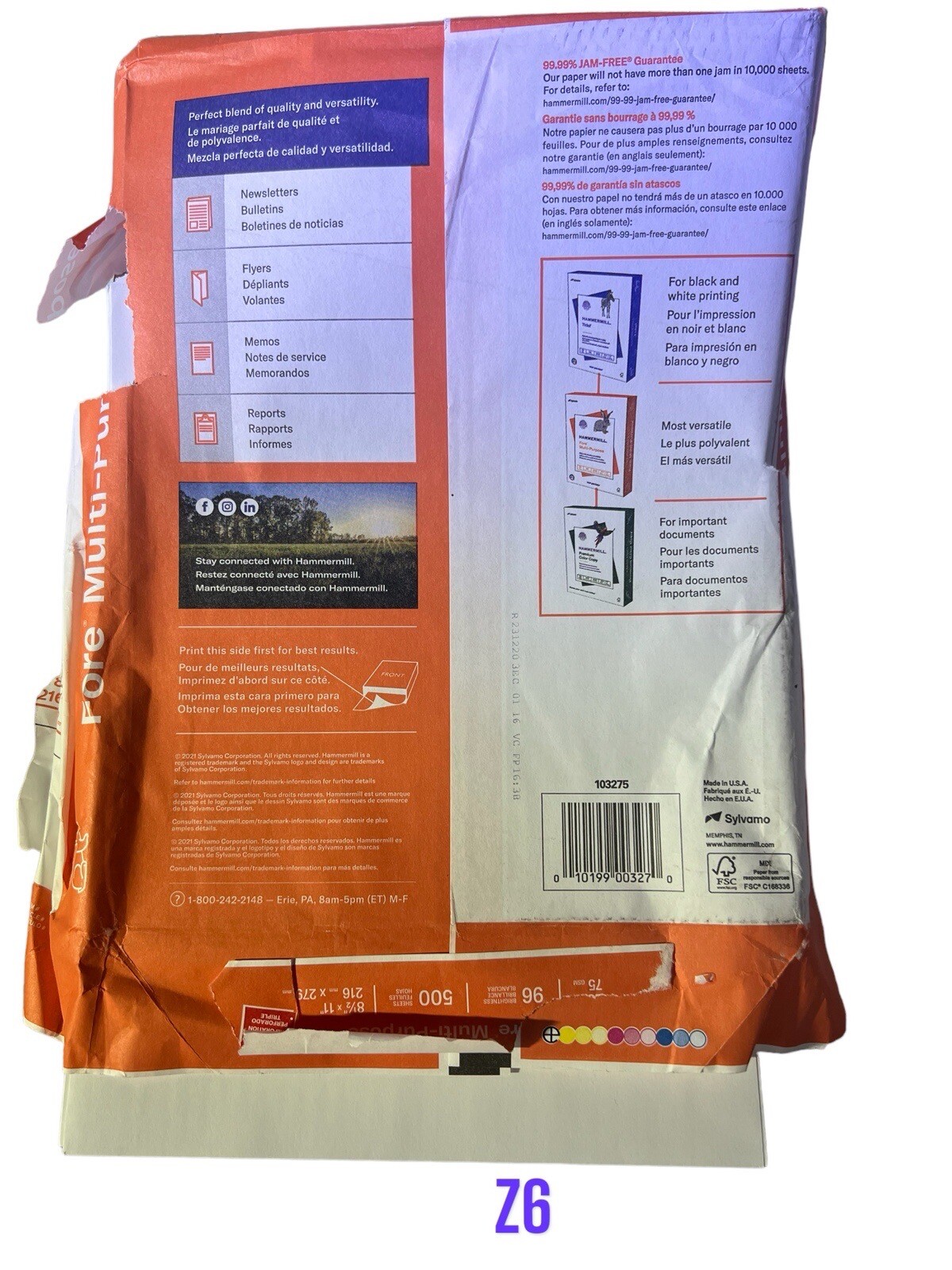 Printer Paper, Fore Multipurpose 20 lb Copy Paper, 3 hole - 1 Ream (500 Sheet...-image