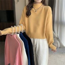 Women Winter New Solid Color High Neck Sweater Pullover Base Knitted Sweater Top