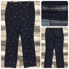 NYDJ Marilyn Straight Floral Jeans Women  s 14 Dark Wash Blue Denim Inseam 30 