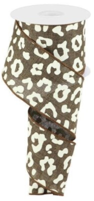#ad 5 yds. ANIMAL PRINT BROWN LEOPARD CHEETAH PRINT WIRE EDGE RIBBON 2 1 2quot; Wide $6.25