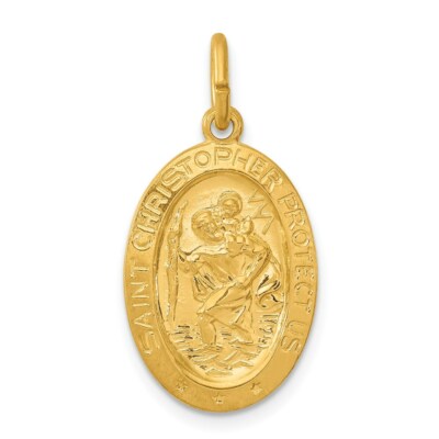 Sterling Silber & 24k vergoldet Heiliger Christophorus ovale Medaille Anhänger 0,99 Zoll