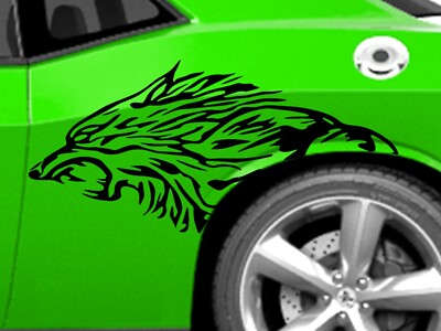 NEW - WOLF Head COYOTE side Decal vinyl  (Fits CHALLENGER most cars)