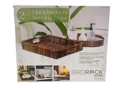 Birdrock Home Handwoven Abaca Serving Tray Set Woven  2Pc Set Integrated Handles
