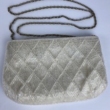 Vintage La Regale Beaded Clutch/Shoulder Evening Bag Ivory w/Chain Strap
