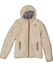 K-way Womens Hooded Leather Jacket Uk 10 Small Off White Leather Bf72