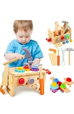 Kids Tool Set - 29 PCS Wooden Toddler Tool with Box, Montessori STEM Educatio...