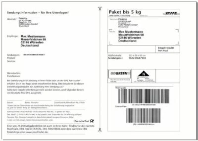 DHL Versandetiketten Paketaufkleber selbstklebende Paket Etiketten Hermes