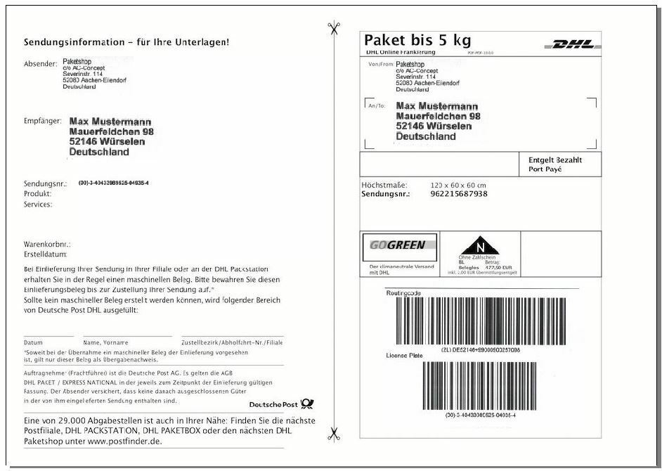 DHL Versandetiketten Paketaufkleber selbstklebende Paket Etiketten Hermes