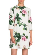 DOLCE&GABBANA Rose Print Three-Quarter Sleeve Viscose Silk Shift Dress 40 /4 US