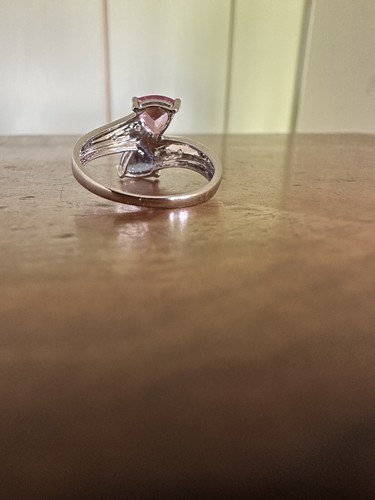 Pink Sapphire And Tanzanite 18k White Gold Crossover Ring With Diamond Shoulders - Picture 3 of 7