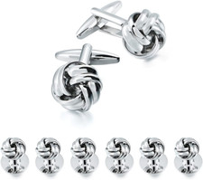 HAWSON Personalize Flower Knot Man Shirt Tuxedo 6 Studs and 2 Cufflinks Set Silv