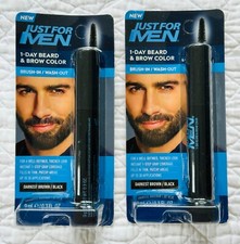  2 Just For Men 1-DAY Beard  Brow Color DARKEST BROWN/BLACK Brush-In Wash-Out