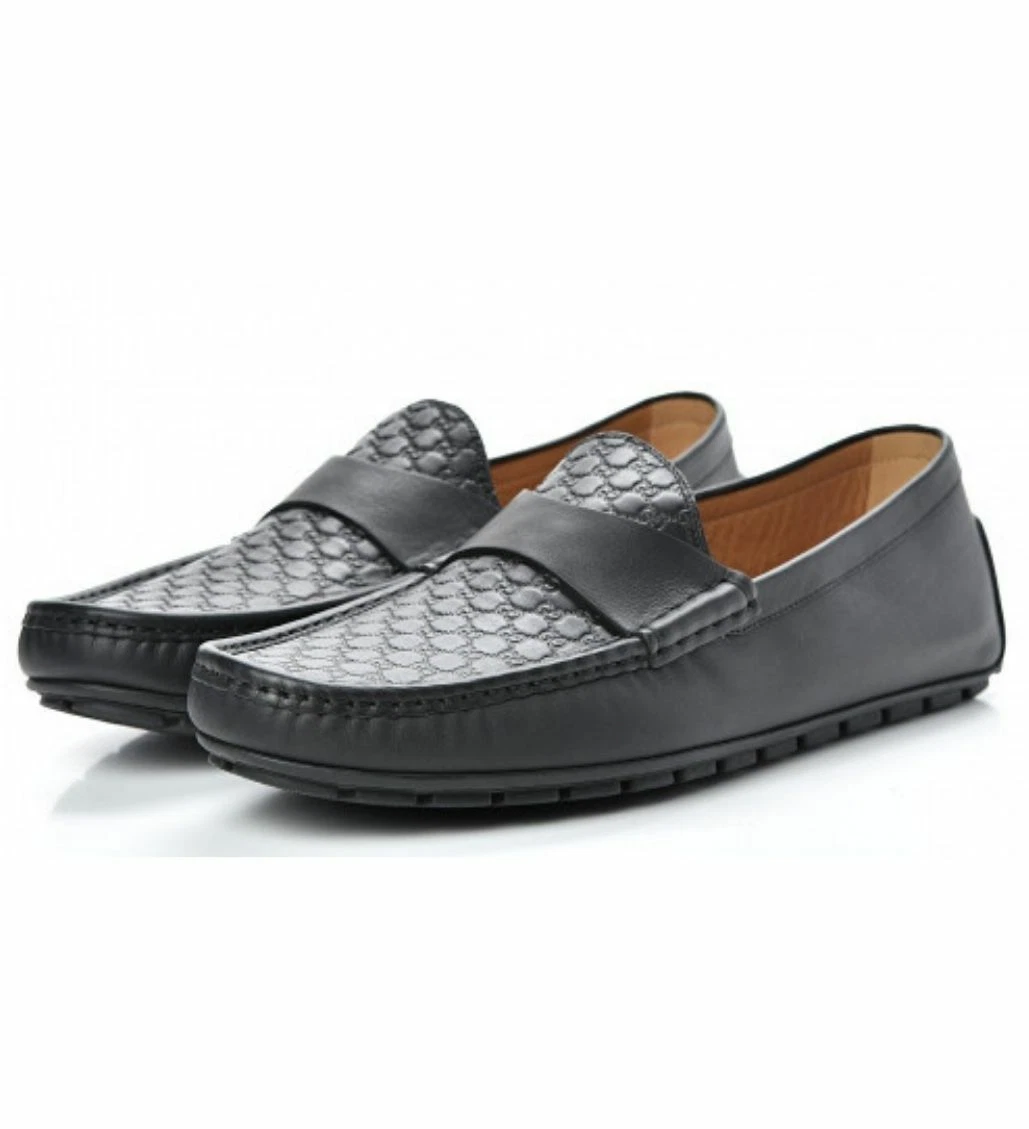 Gucci Men s Microguccissima Calfskin Black Driver Loafers eBay