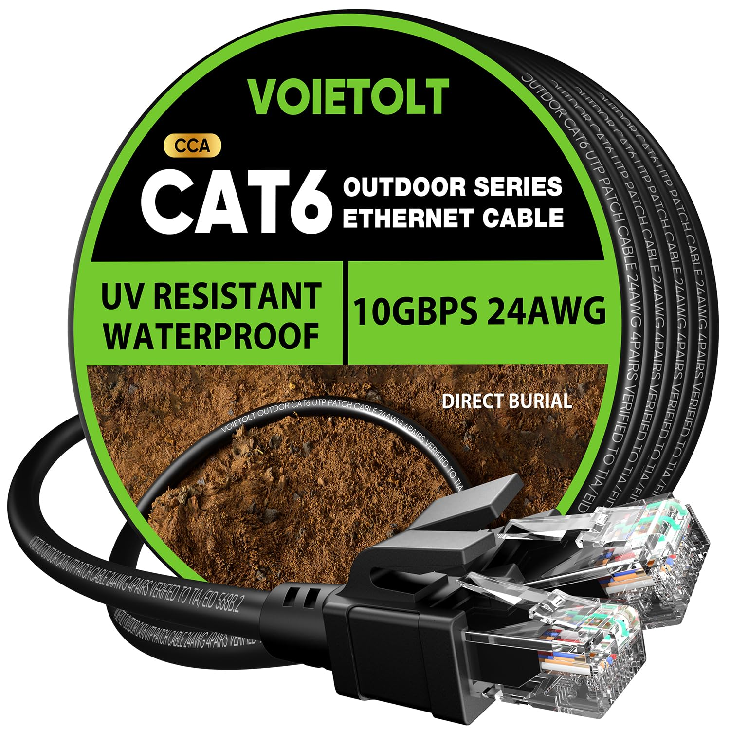 60ft Cat6 Outdoor Ethernet Cable - 24AWG, 10Gbps, Waterproof, Heavy Duty-image