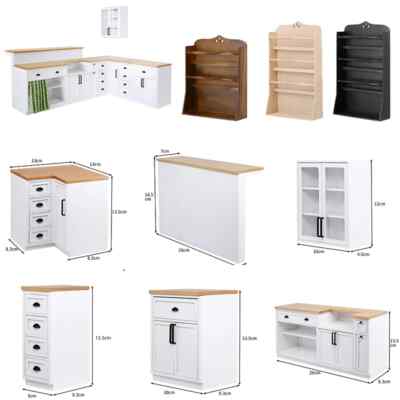 1/6 Scale BJD Miniature Wooden Kitchen Set - Shelf, Sink Cabinet, Counter Bar