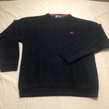 VINTAGE Ralph Lauren Chaps Hand Framed Knit Sweater Chevron Large 90s Y2K BLUE