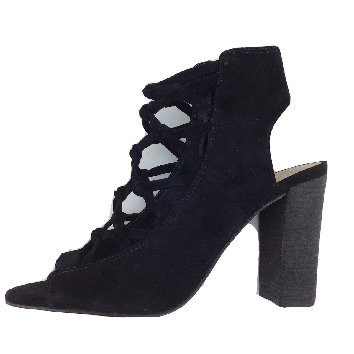 Vince Camuto Women Stesha Black True Suede Sandal Heeled Shoes Sz