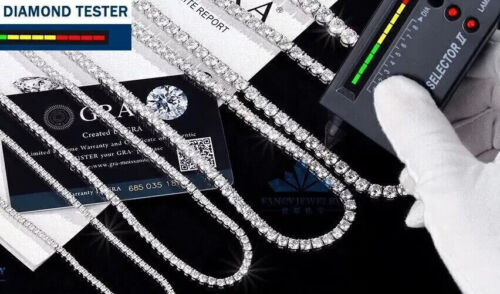 3/4/5MM 16-24" VVS1 D Moissanite Tennis Chain Solid 925 Passes Diamnd Tester!