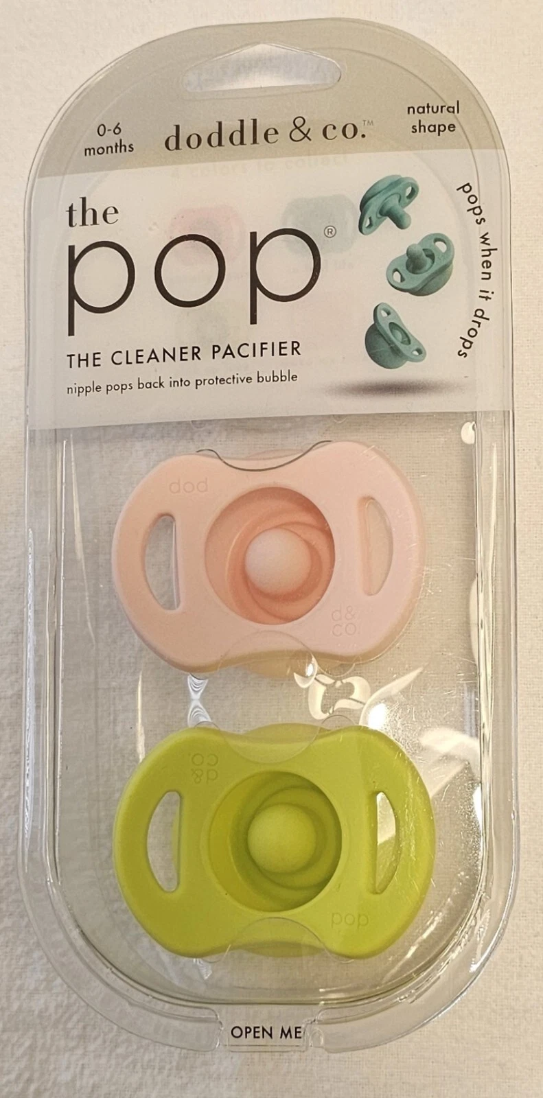 0-6 Months Doddle & Co. The Pop Pacifier Twin Pack Blush Pink Lime Green New
