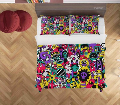 3D Monster Handgezeichnet Kinder Quilt Cover Set Bettwäsche Sets Kissenbezüge