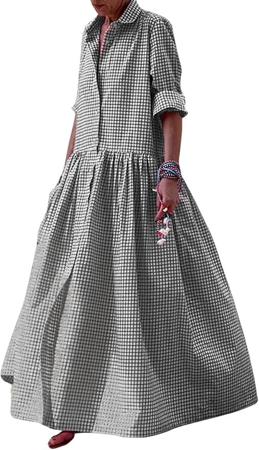 chinese dress ladies Soleil Long Sleeve Dress in Plum Gingham main image 0