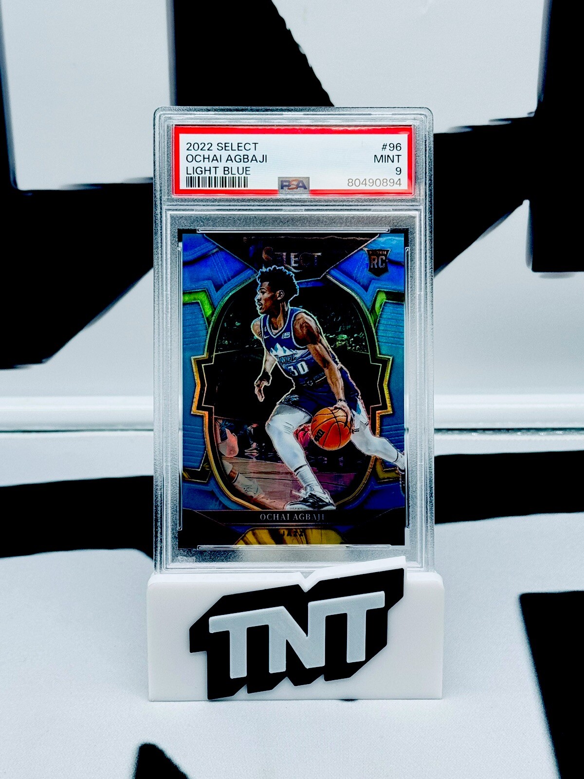 Ochai Agbaji 2022-23 Panini Select #96 Rookie Light Blue Prizm /299 PSA 9