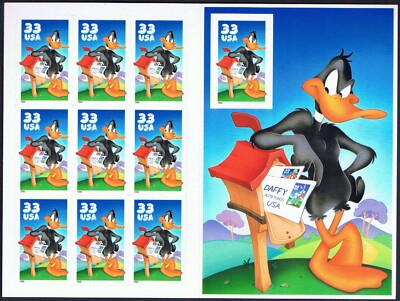 Booklet Pane 10 Vintage DAFFY DUCK STAMPS Looney Tunes Cartoons, Merrie Melodies