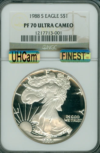 1988 S PROOF SILVER EAGLE NGC PF70 ULTRA HEAVY CAM MAC FINEST MAC SPOTLESS .