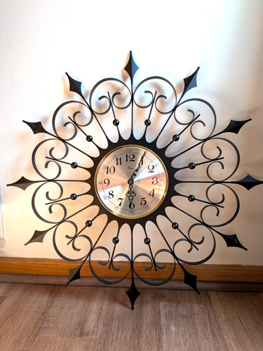 MCM Vintage Welby Atomic Starburst Metal Wall Clock Matte Black, For Decor/Parts