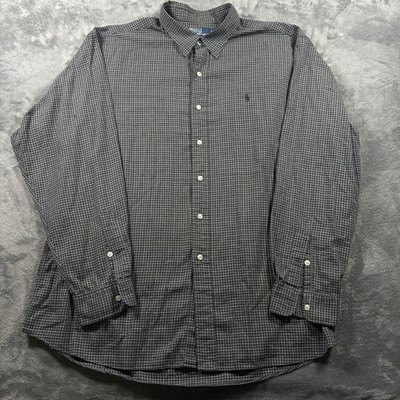Polo Ralph Lauren Flannel Lowell Sport Shirt Men 2XL Gray Check Cotton Button Up