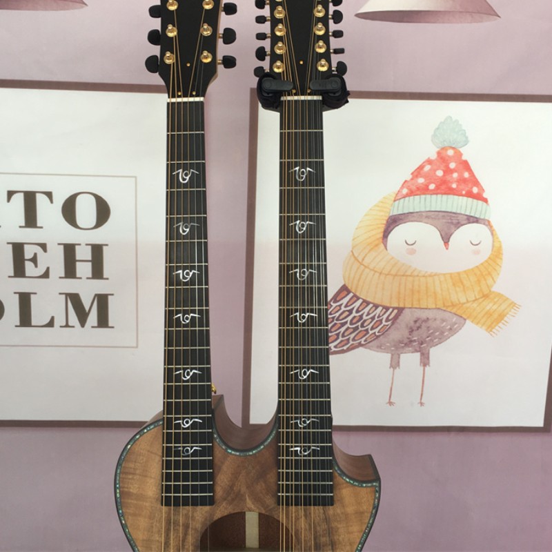 ギター Rcoa Custom Double Neck 6+12 Strings Solid KOA Top Acoustic Guitar