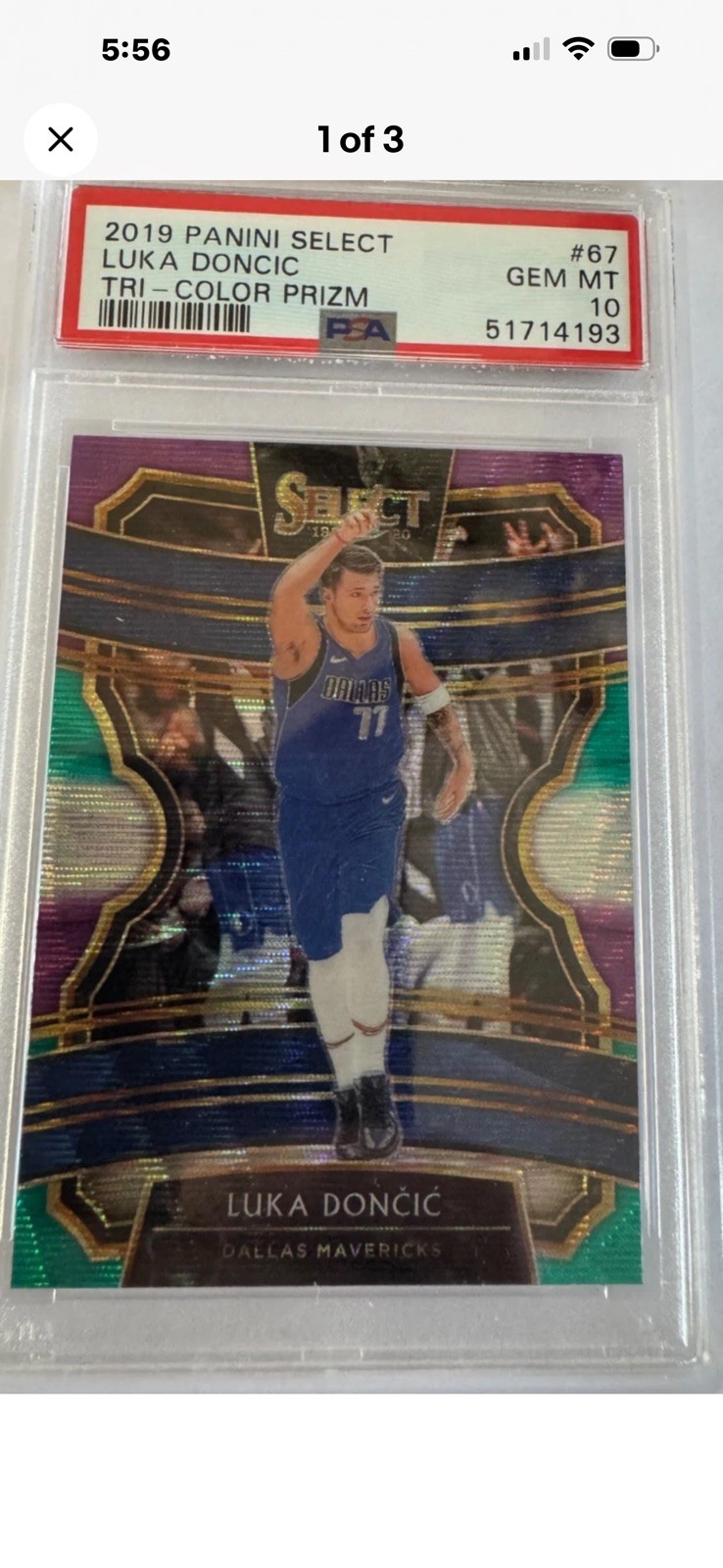 2019-20 Panini Select Tri-Color Prizm #67 Luka Doncic Mavericks PSA 10 GEM -