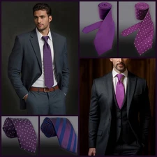 S&W SHLAX&WING Red Purple Ties for Men Solid Color Necktie Extra Long 63"