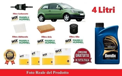 FILTRI WIX MANN FILTER Kit Filtri Tagliando per Ford Fiesta V 1.25 16v + 4 Litri Olio Ford 5W30