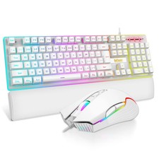 K10 Wired Gaming Keyboard and Mouse and Wrist Rest Combo, RGB Backlit, Mechan...