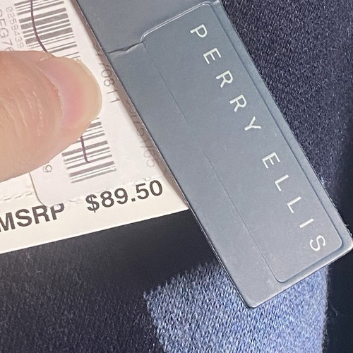 Perry Ellis Sweater Men's Size 2X Merino Wool Blend NWT Blue Gray V-Neck - Picture 4 of 7
