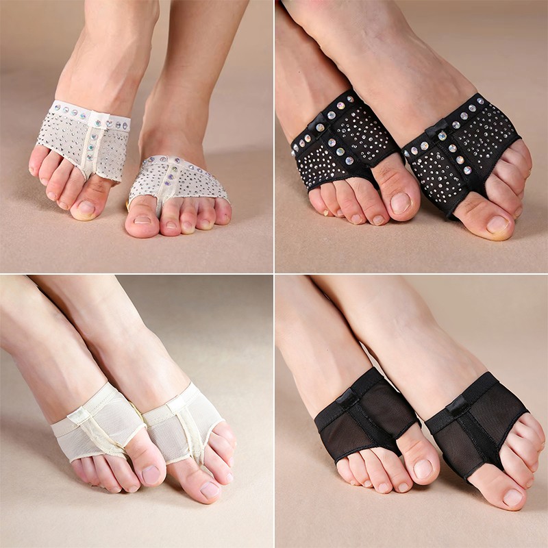 1 par de calcetines protectores de talón con incrustaciones de diamantes de imitación profesionales para danza de ballet almohadilla para dedos