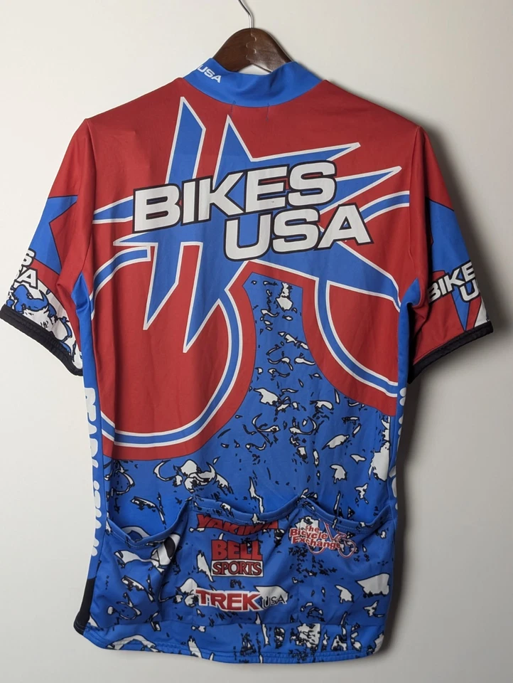 Camiseta deportiva de ciclismo vintage Pearl Izumi Bikes EE. UU. XL roja azul Trek Bell Yakima Foto 2 de 4