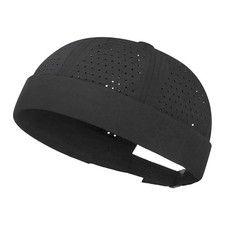 Men Retro Brimless Hat Skull Cap Black Cap Beanie Rolled Cuff Adjustable Paint