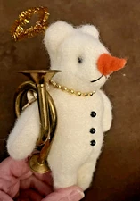 Primitive Folk Art Snowbear Angel  Handmade Stuffed Bear  6 inch Wool Plush