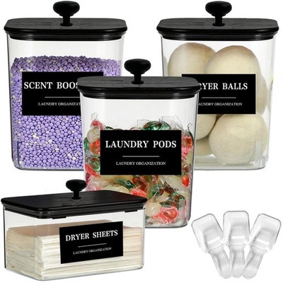 Laundry Detergent Pods Container & Dryer Sheet Holder with Lid, Clear Laundry...