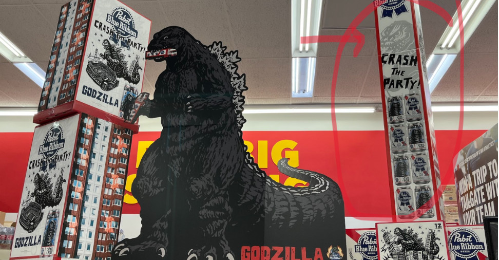 Limited Godzilla Pabst PBR Beer Cardboard 99 Pack Box
