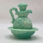 Vintage Avon Jadeite Green Swirl Milk Glass Rose Mini Bowl & Pitcher