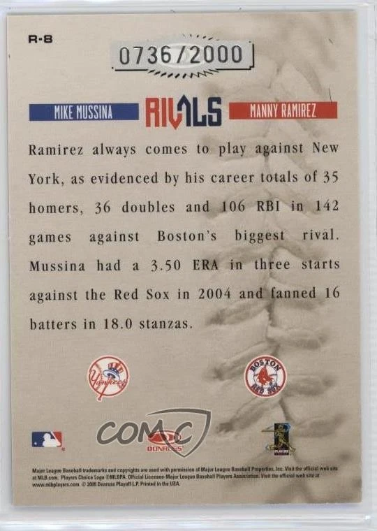 2005 Donruss Leather & Lumber Rivals /2000 Mike Mussina Manny Ramirez #R-8 HOF - Image 2 of 2
