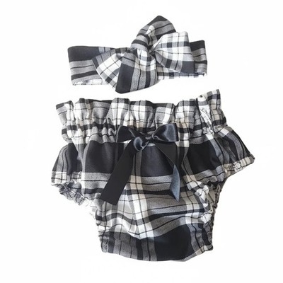 Schwarz & Weiß Schottenmuster Baby Mädchen Unterhose und Headwrap Set Fotoshooting Party